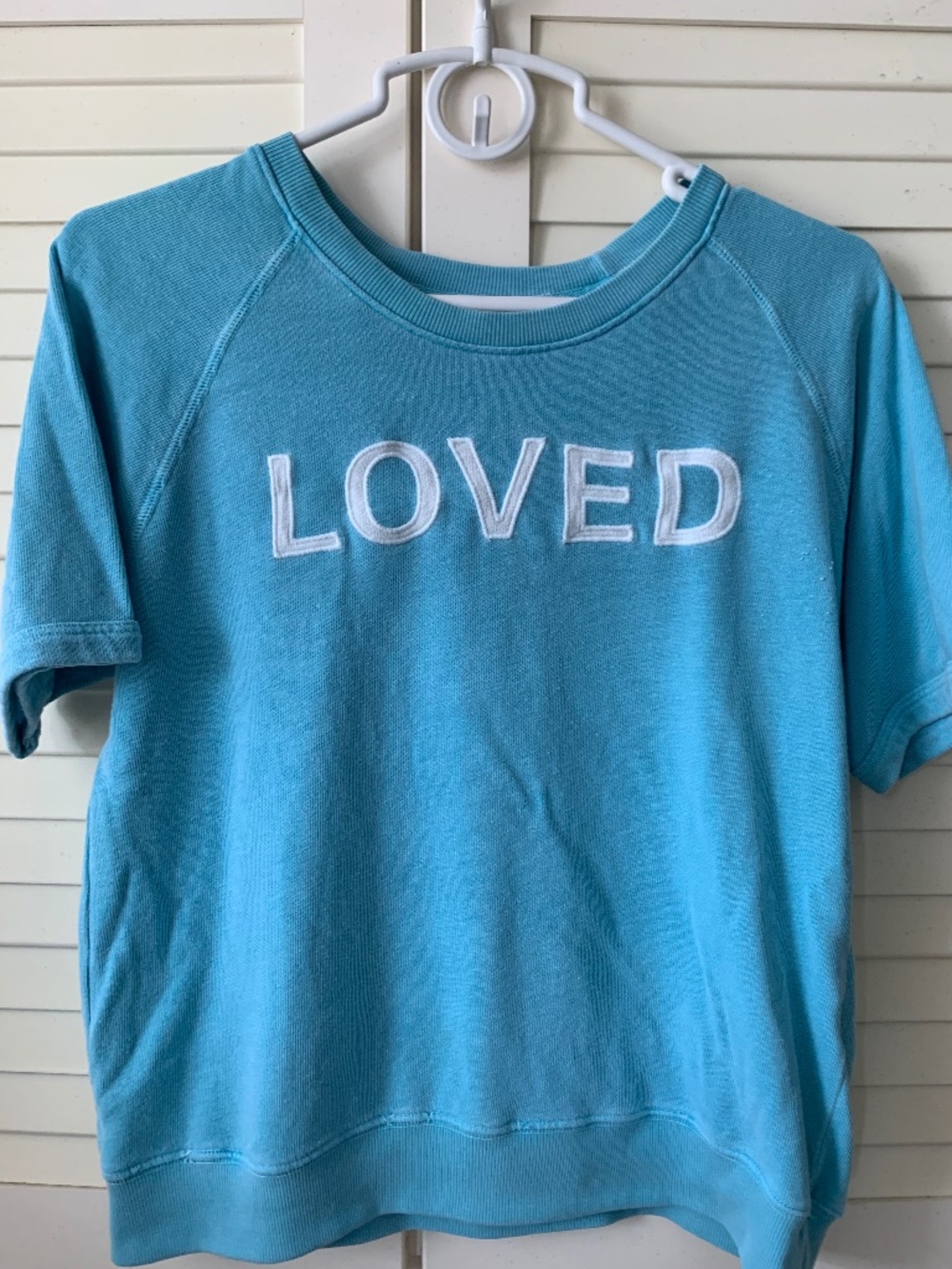 Sundry Short Sleeve Blue Graphic Sweatshirt- LOVED, Sz 1 or Small